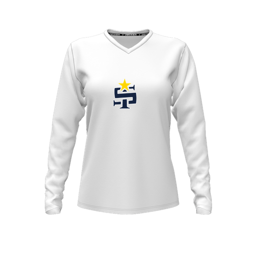 [CUS-DFW-TEES-CMF-VNK-LSL-WHT-FYXS-LOGO1] Decker Comfort T-Shirt (Female Youth XS, White, V Neck, Logo 1, Long Sleeve)