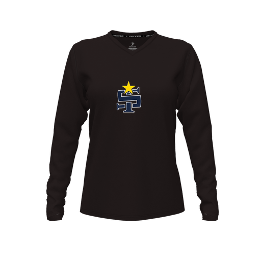 [CUS-DFW-TEES-CMF-VNK-LSL-BLK-FYXS-LOGO1] Decker Comfort T-Shirt (Female Youth XS, Black, V Neck, Logo 1, Long Sleeve)
