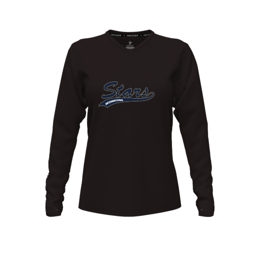 [CUS-DFW-TEES-CMF-VNK-LSL-BLK-FYXS-LOGO2] Decker Comfort T-Shirt (Female Youth XS, Black, V Neck, Logo 2, Long Sleeve)