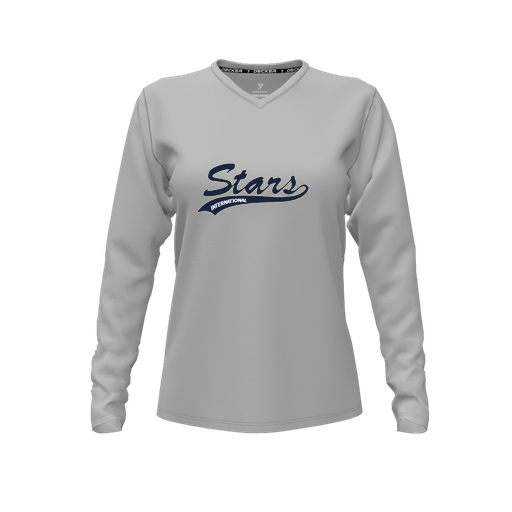 [CUS-DFW-TEES-CMF-VNK-LSL-GRY-FYXS-LOGO2] Decker Comfort T-Shirt (Female Youth XS, Gray, V Neck, Logo 2, Long Sleeve)