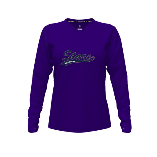 [CUS-DFW-TEES-CMF-VNK-LSL-PUR-FYXS-LOGO2] Decker Comfort T-Shirt (Female Youth XS, Purple, V Neck, Logo 2, Long Sleeve)