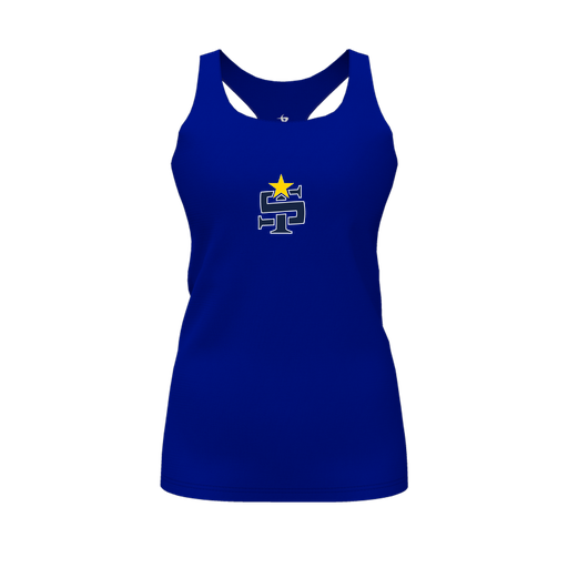 [CUS-DFW-RCBK-PER-RYL-FYS-LOGO1] Racerback Tank Top (Female Youth S, Royal, Logo 1)
